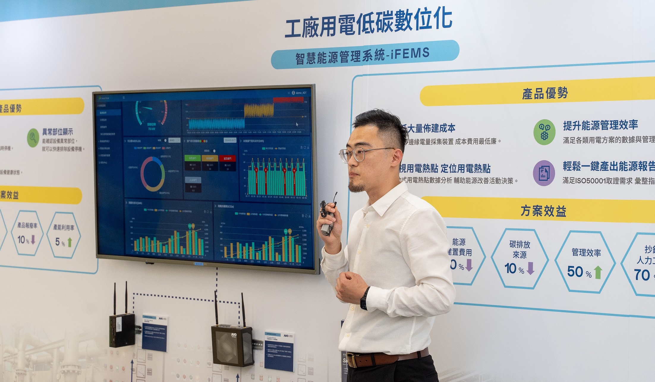 以協(xié)助企業(yè)布局智能制造見長(zhǎng)的申博太陽城數(shù)位 ，今年展出智能管理系統(tǒng) ，已導(dǎo)入多元產(chǎn)業(yè)應(yīng)用 ，能有效降低人力、提升管理效率
